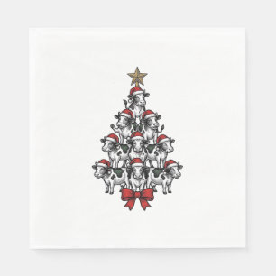 Cow Christmas Tree Vintage Engraving Holiday Farm  Napkins
