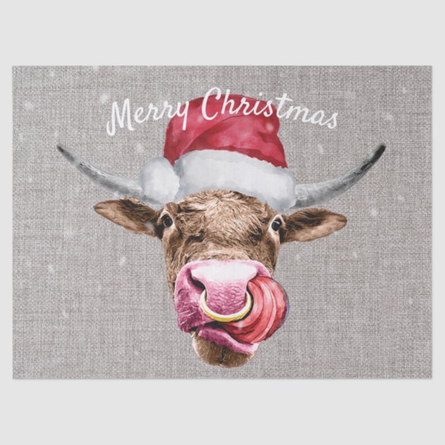 Cow Christmas Watercolor Tissue Paper (Front)