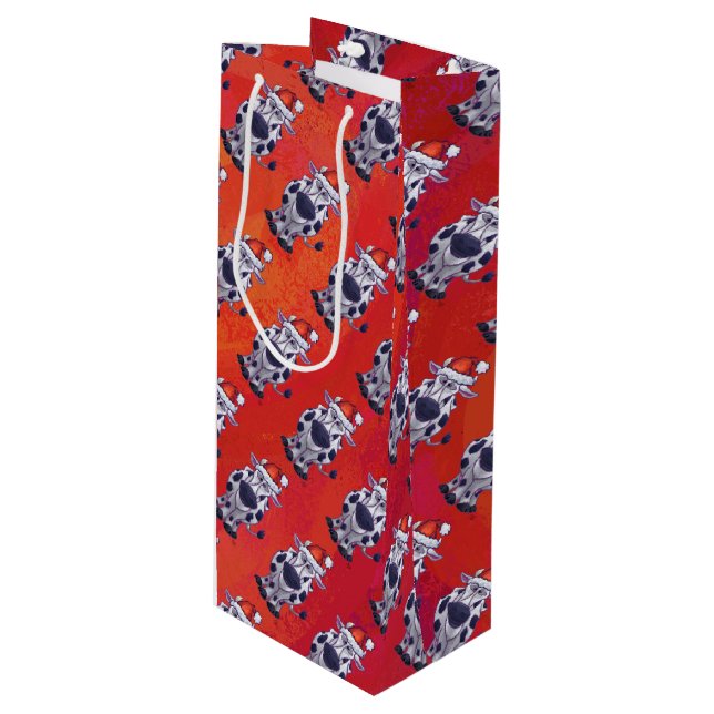 Cow Christmas Wine Gift Bag (Front Angled)