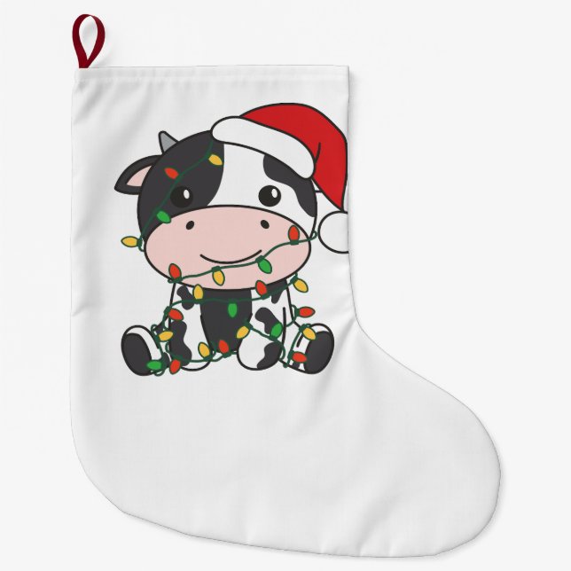 Cow Christmas Winter Animals Holiday Cows Large Christmas Stocking (Front)