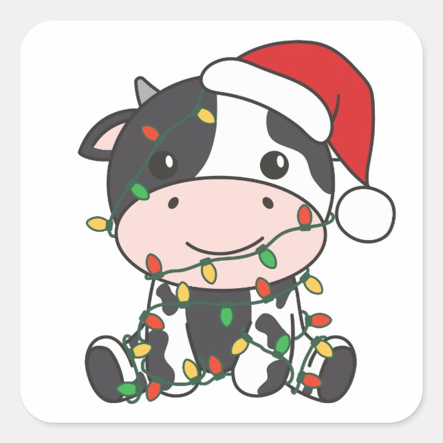 Cow Christmas Winter Animals Holiday Cows Square Sticker (Front)
