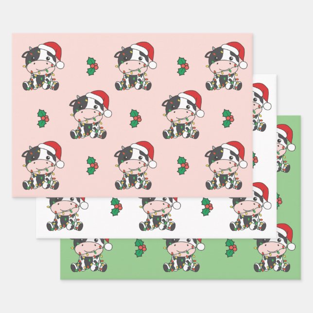Cow Christmas Winter Animals Holiday Cows Wrapping Paper Sheets (Set)