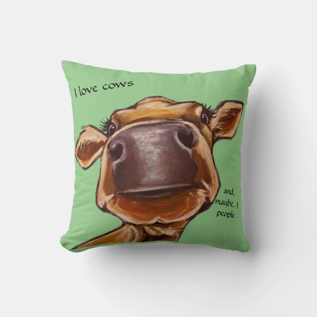 Cow close-up - I love cows - editable text   Throw Pillow (Front)