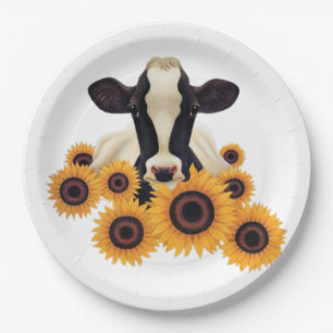 Cow country sunflower paper plates