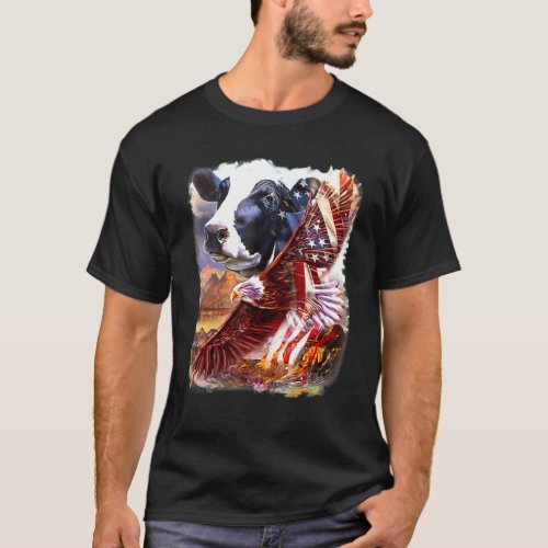 Cow Cow American Patriot Flag Love My Country Us F T-Shirt