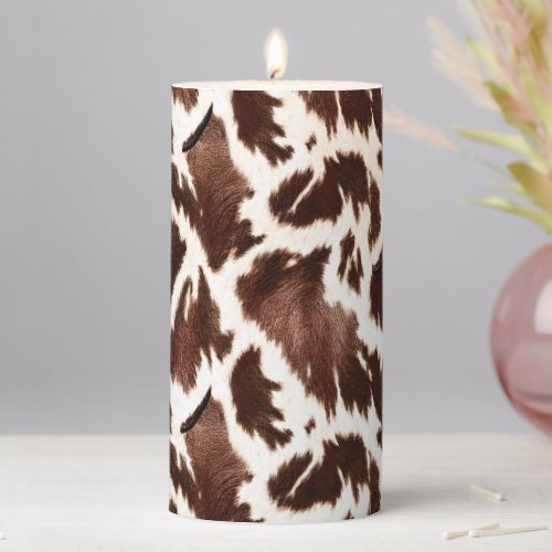 cow cow faux rawhide Country Western Pillar Candle