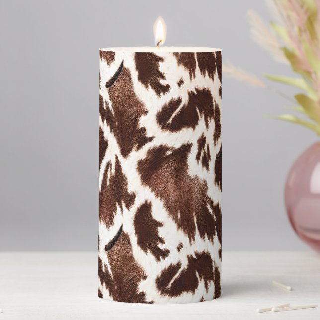 cow cow faux rawhide Country Western Pillar Candle (In Situ)