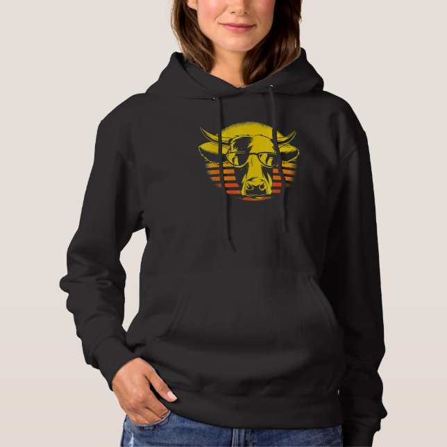Cow Cow Head Retro Sunglasses Farmer Hoodie (Front)