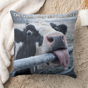 Cow cushion, oh God, why did I do this? Throw Pillow