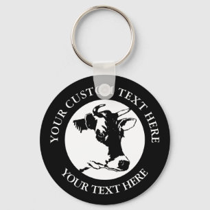 Cow Custom Text Classic Round Keychain