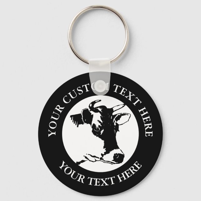 Cow Custom Text  Classic Round  Keychain (Front)