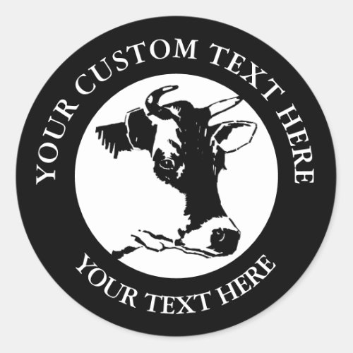 Cow Custom Text Classic Round Sticker