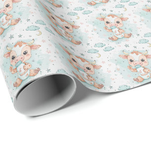 Cow Cute Baby Pastel Watercolor Pattern Wrapping Paper
