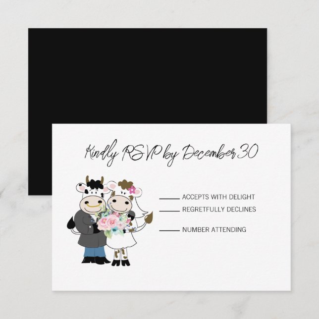 Cow Cute Couple Wedding RSVP Response Card (Front/Back)
