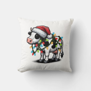 Cow Cute Funny Santa Christmas Throw Pillow