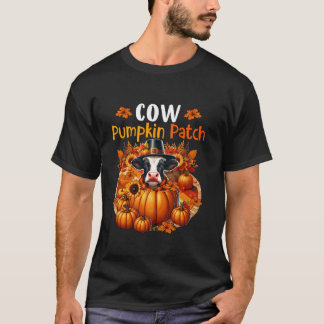 Cow Cute Patch Thanksgiving Pumpkins Fall Leaves T-Shirt