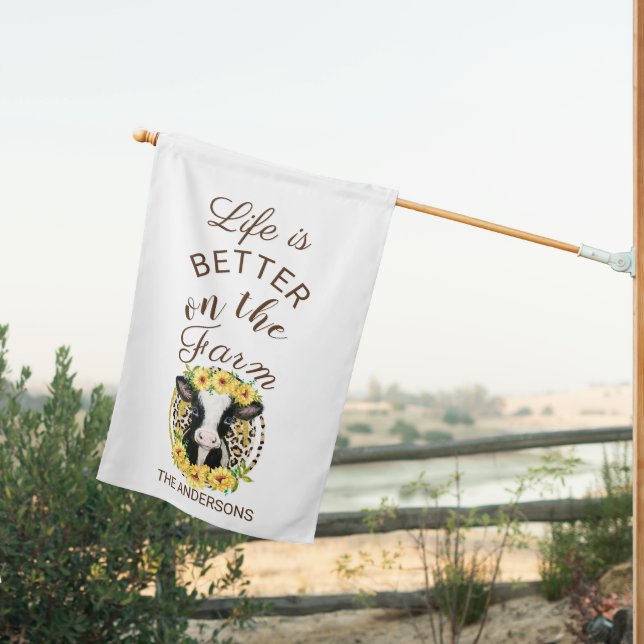 Cow Daisy Farm Personalized  House Flag (Insitu (Back))