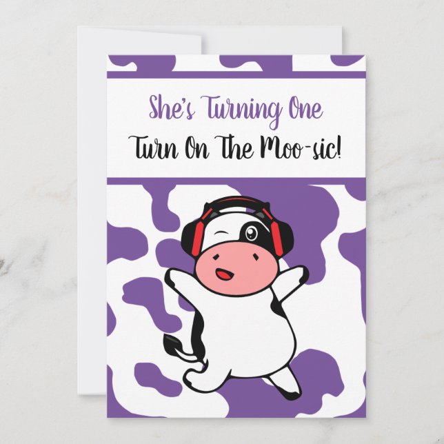 Cow Dancing Farm Animal Themed Girl 1st Birthday Invitation (Front)
