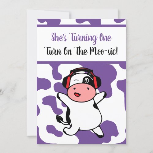 Cow Dancing Farm Animal Themed Girl 1st Birthday Invitation