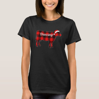 Cow Dancing Pajama Red Plaid Cow Christmas Farmer T-Shirt