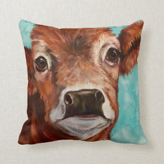 Cow Design in Aqua Throw Pillow