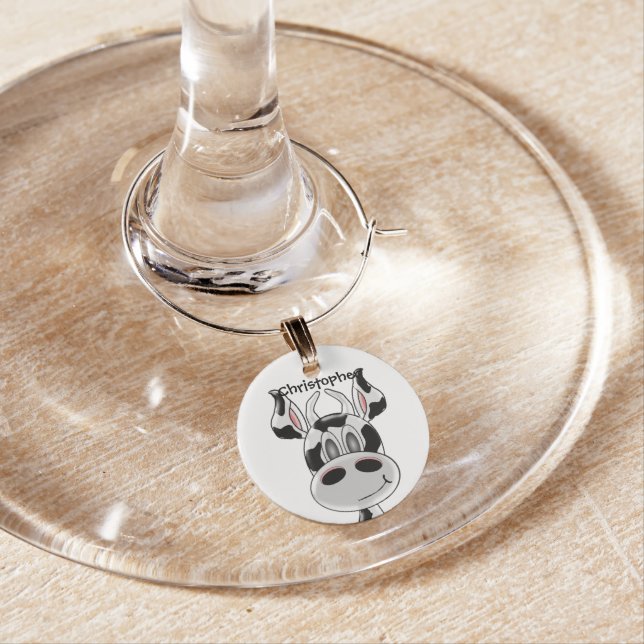 Cow Design Just Add Name Wine Charm (In Situ)