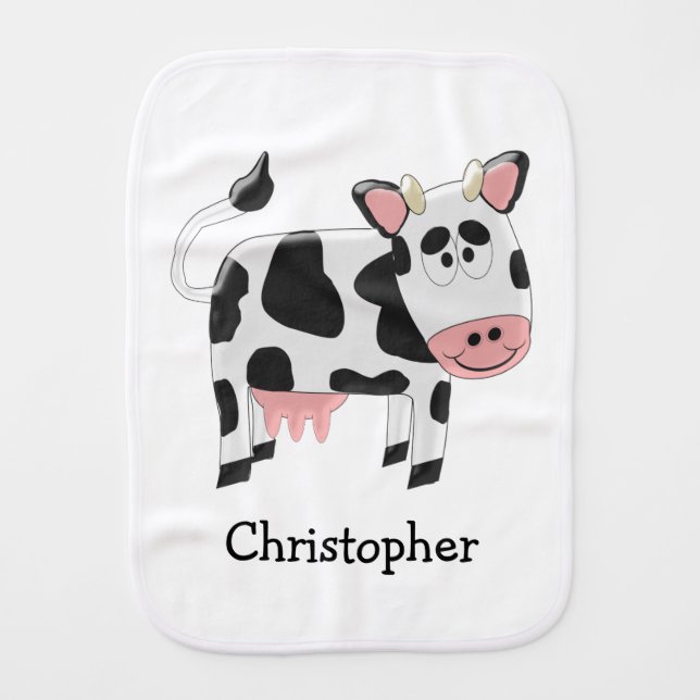 Cow Design Personalised Burp Cloth (Front)