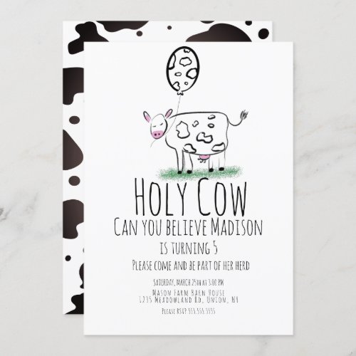 Cow Doodle Farm Animal Birthday Party  Invitation