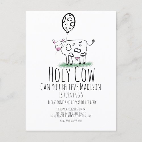 Cow Doodle Farm Animal Birthday Party   Postcard