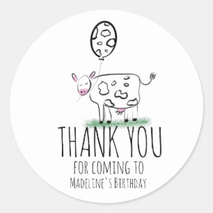 Cow Doodle Farm Animal Birthday Party  Thank You Classic Round Sticker