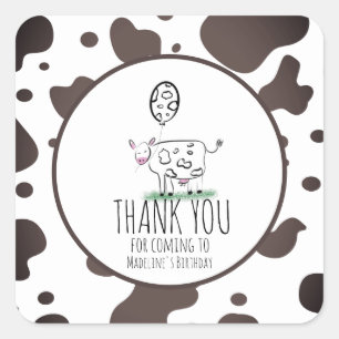Cow Doodle Farm Animal Birthday Party Thank You Square Sticker