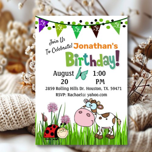 Cow Down On The Farm Birthday Invitation