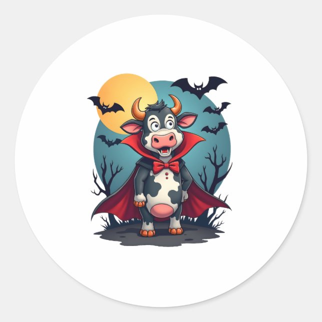 Cow Dracula Rises Classic Round Sticker (Front)