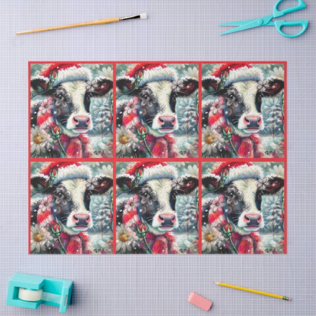 Cow Dreaming of Warmer Times Floral Decoupage Tissue Paper (Craft)