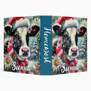 Cow Dreaming of Warmer Times Floral Personalized 3 Ring Binder