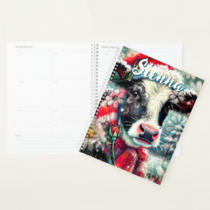 Cow Dreaming of Warmer Times Floral Personalized Planner