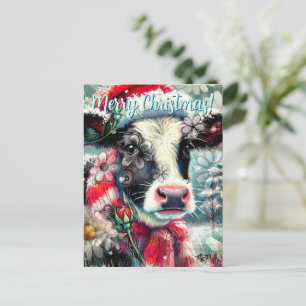Cow Dreaming of Warmer Times Floral Personalized Postcard