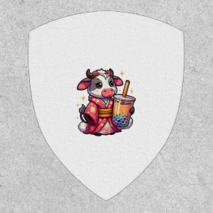 Cow Drinking Bubble Tea Japanese Kimono _1_1 Patch