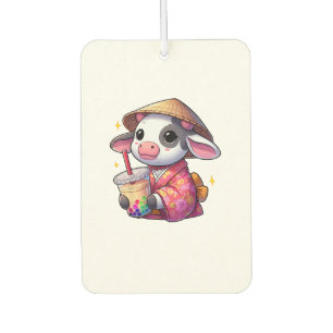 Cow Drinking Bubble Tea Japanese Kimono _1 Air Freshener
