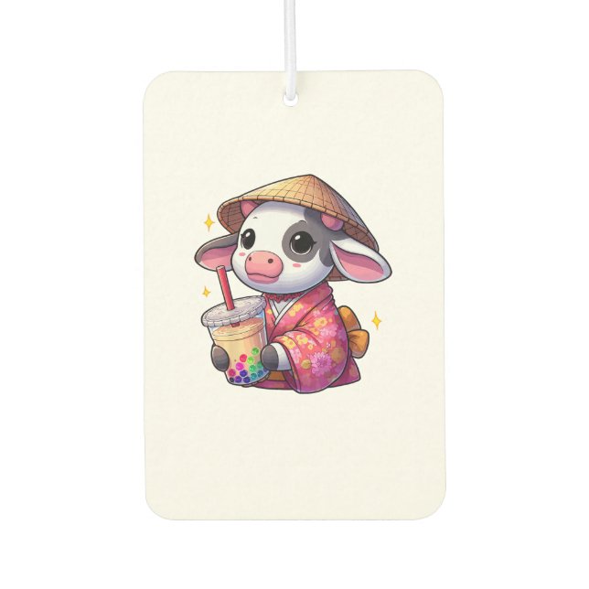 Cow Drinking Bubble Tea Japanese Kimono _1 Air Freshener (Front)