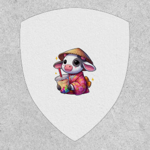 Cow Drinking Bubble Tea Japanese Kimono _1 Patch