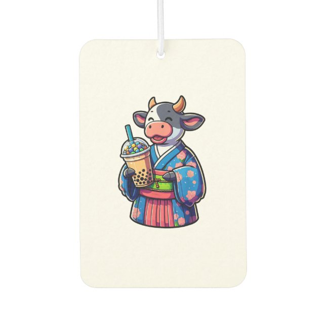 Cow Drinking Bubble Tea Japanese Kimono _2 Air Freshener (Front)