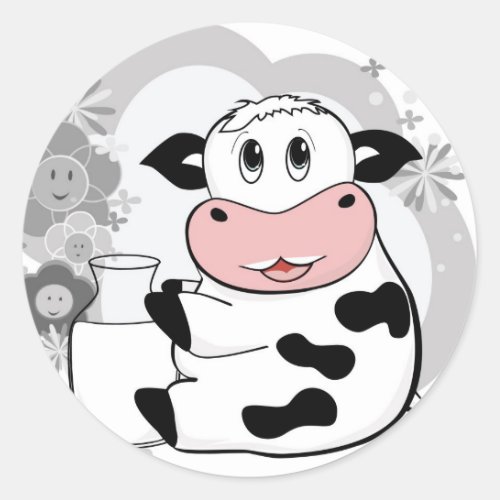 Cow drinking milk classic round sticker