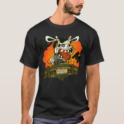 Cow driving a flying saucer with las vegas platean T_Shirt