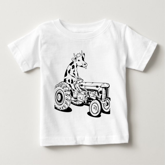 Cow driving a tractor baby T-Shirt (Front)