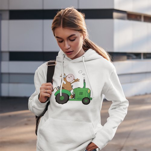 Cow Driving A Tractor Hoodie