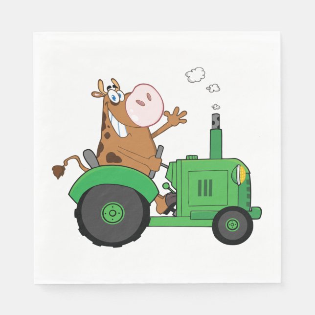 Cow Driving A Tractor Napkins (Front)