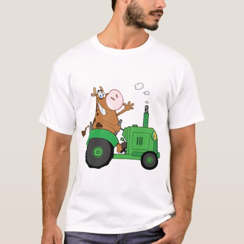 Cow Driving A Tractor T_Shirt