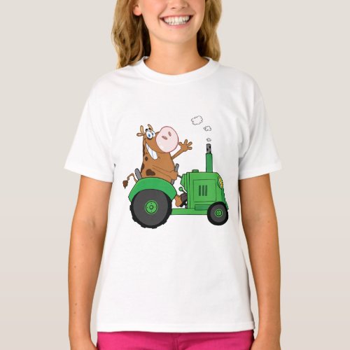 Cow Driving A Tractor T_Shirt