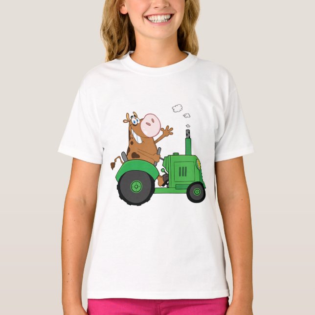 Cow Driving A Tractor T-Shirt (Front)